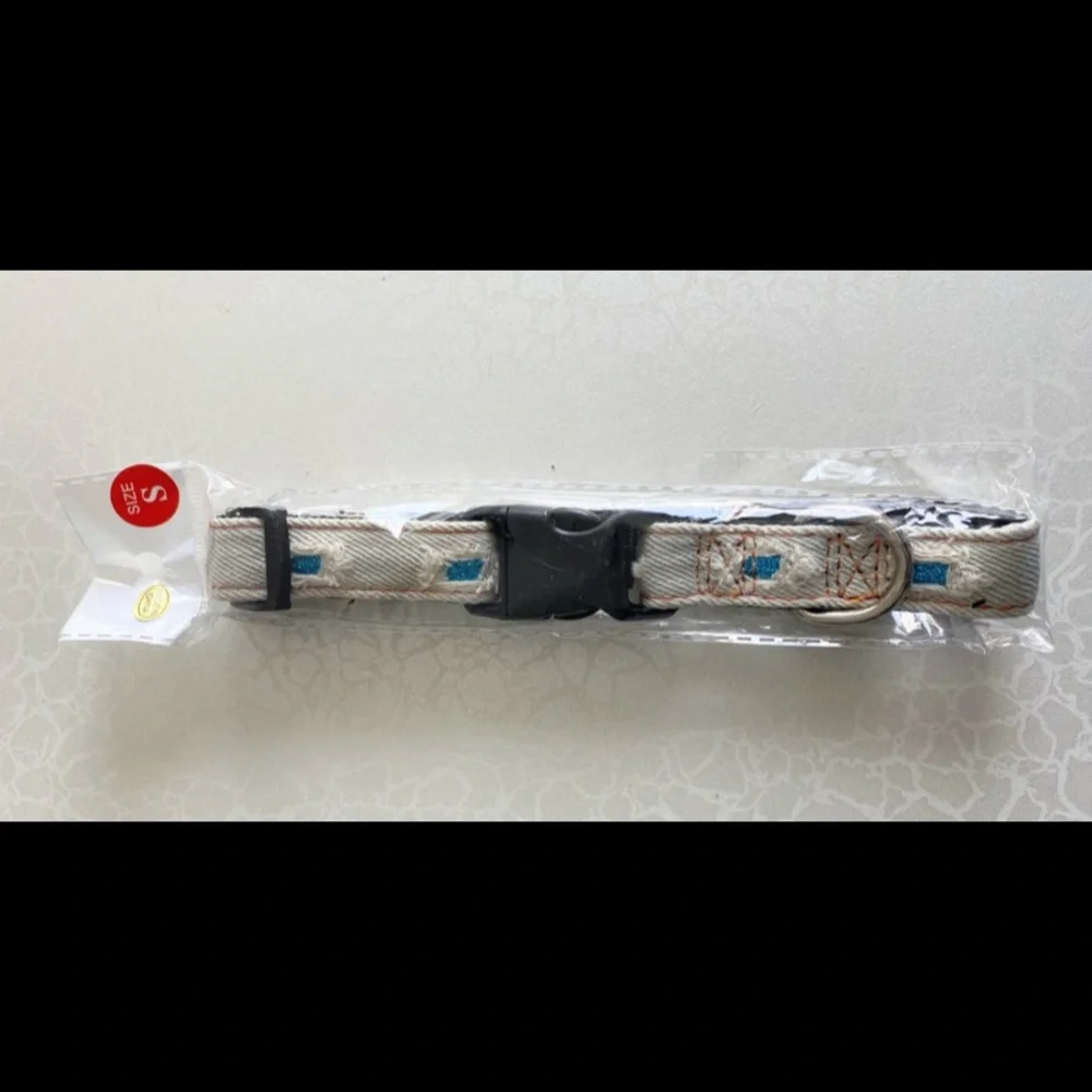 Small Distressed Denim Jean Fabric Dog Collar